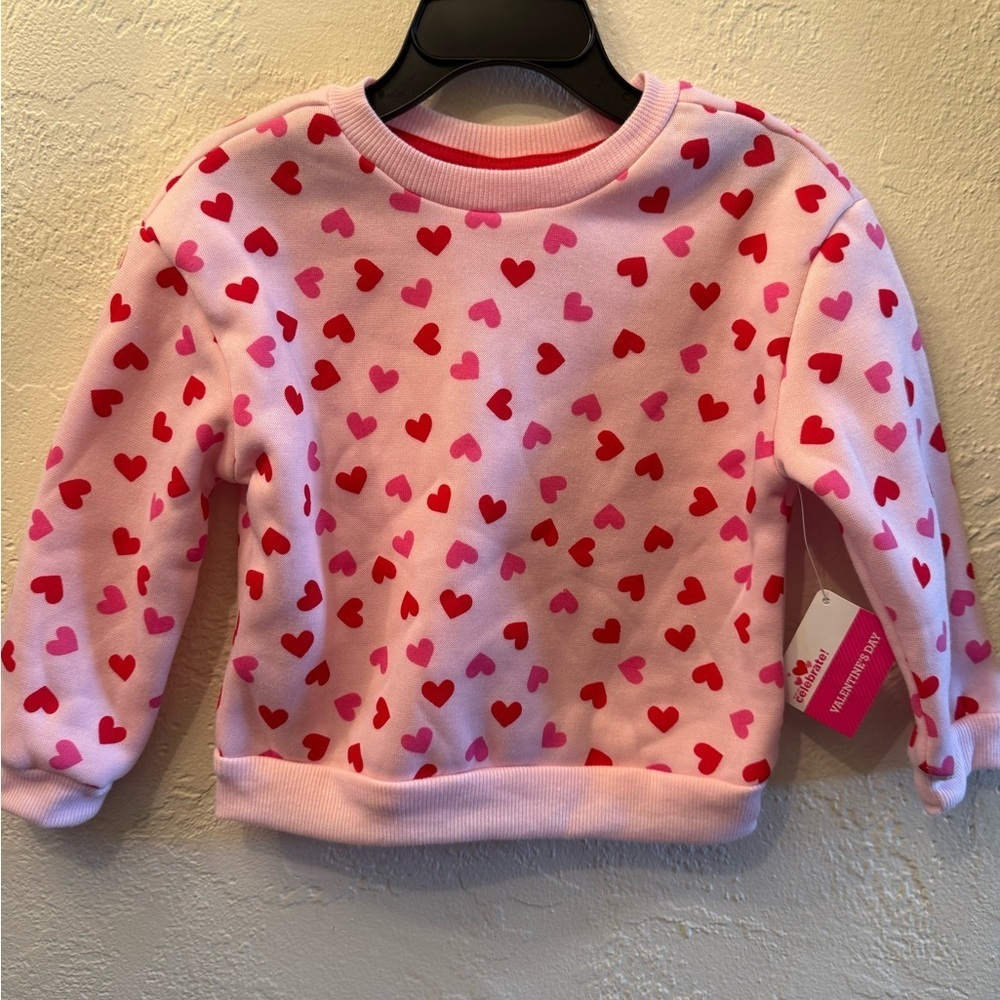 Valentine’s Day Pink and Red Heart Pattern Kids Sweatshirt Sz 18 months